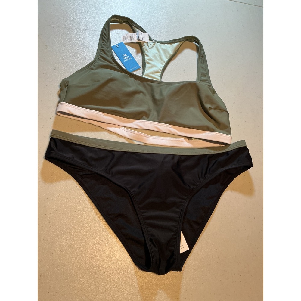 Cupshe Women XL Olive Green Black Racerback Bikini Set CAA12A4B078RC New